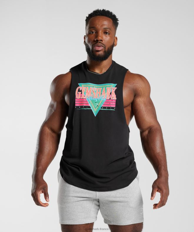 Gymshark réservoir à bras tombant retrowave noir Hommes 6HF28891