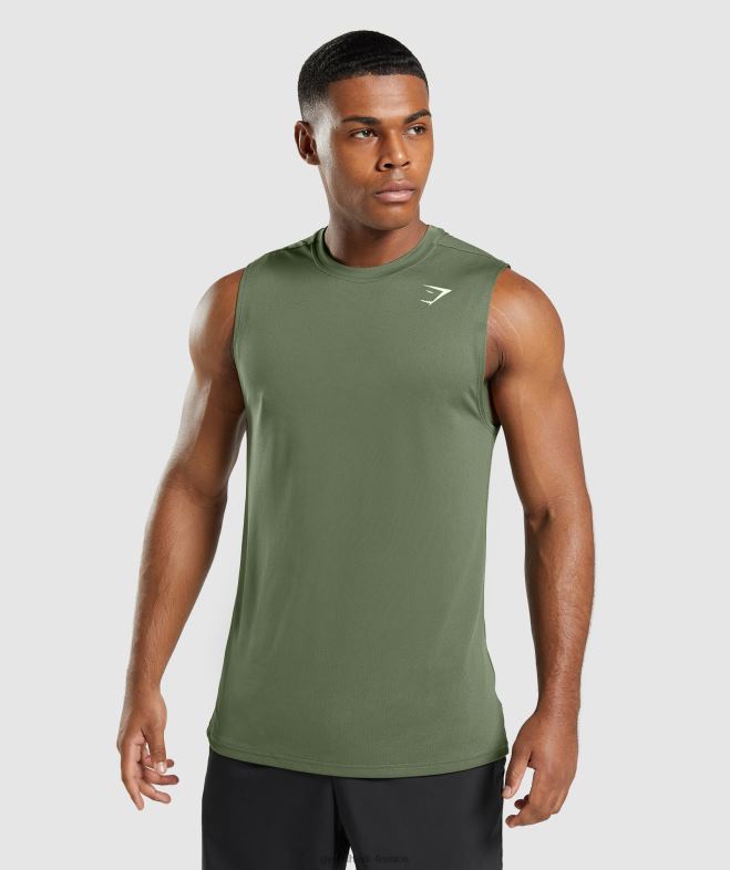 Gymshark t-shirt sans manches à l'arrivée noyau d'olive Hommes 6HF28950