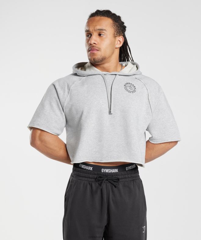 Gymshark Legacy - Sweat à capuche court à manches courtes chiné gris clair Hommes 6HF28866