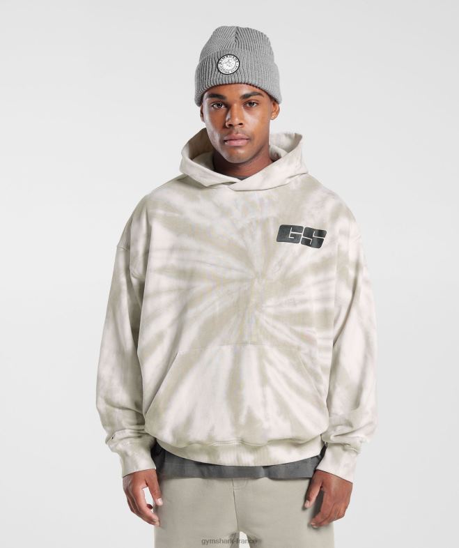 Gymshark sweat à capuche jour de repos blanc/marron champignon/lavage optique spirale Hommes 6HF28802