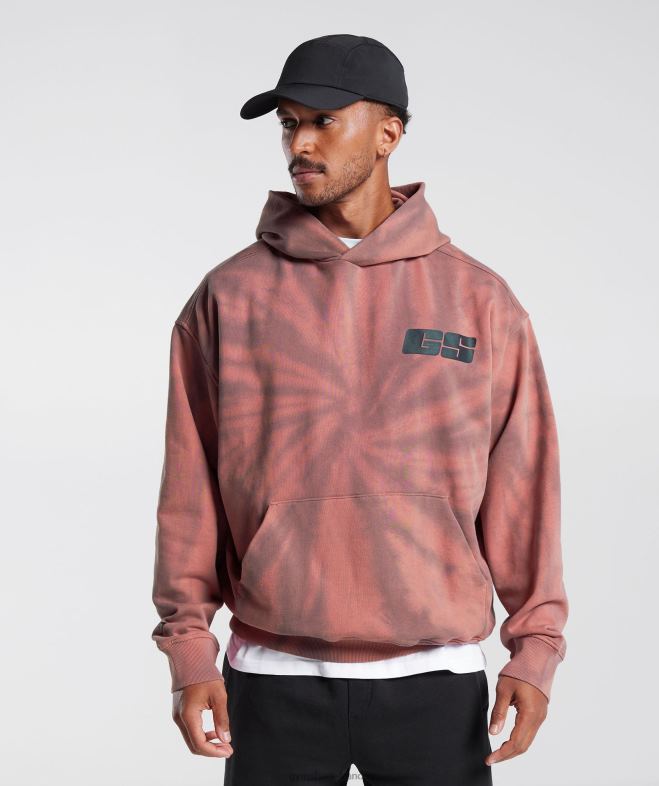 Gymshark sweat à capuche jour de repos rose terre cuite/marron poussiéreux/lavage optique spirale Hommes 6HF28798