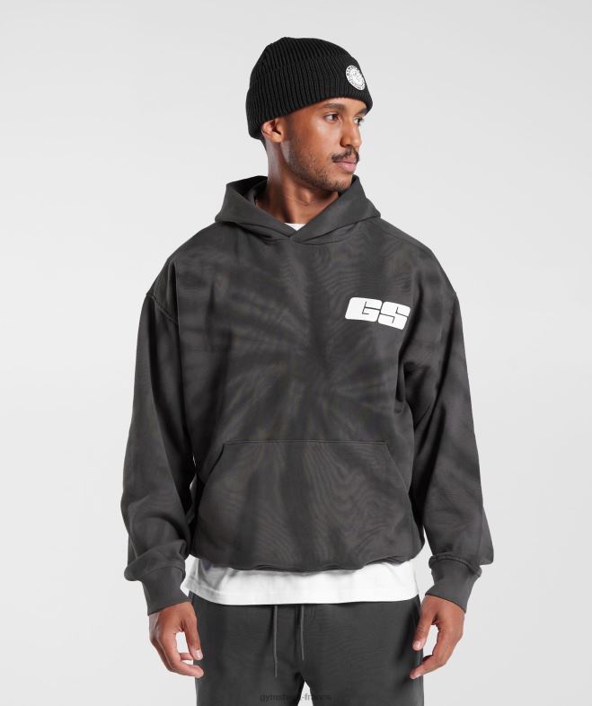 Gymshark sweat à capuche jour de repos silhouette gris/noir/lavage optique spirale Hommes 6HF28803