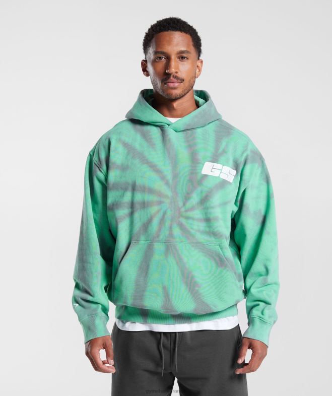 Gymshark sweat à capuche jour de repos vert oxydé/gris silhouette/lavage optique spirale Hommes 6HF28799