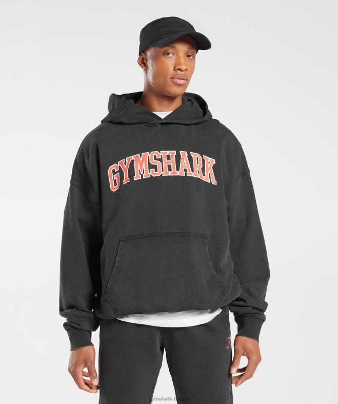 Gymshark sweat à capuche universitaire noir/lavage acide Hommes 6HF28877