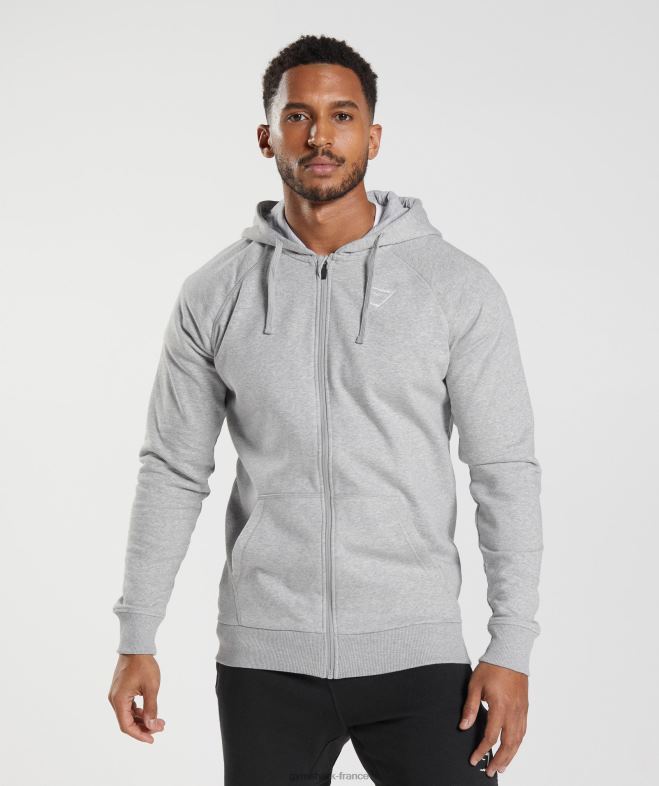 Gymshark sweat à capuche zippé avec écusson chiné gris clair Hommes 6HF28794