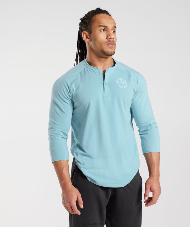 Gymshark haut henley hérité bleu iceberg Hommes 6HF28749