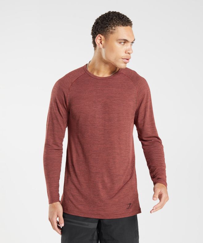 Gymshark reprendre le t-shirt à manches longues sans couture brun rose/noir chiné Hommes 6HF28606