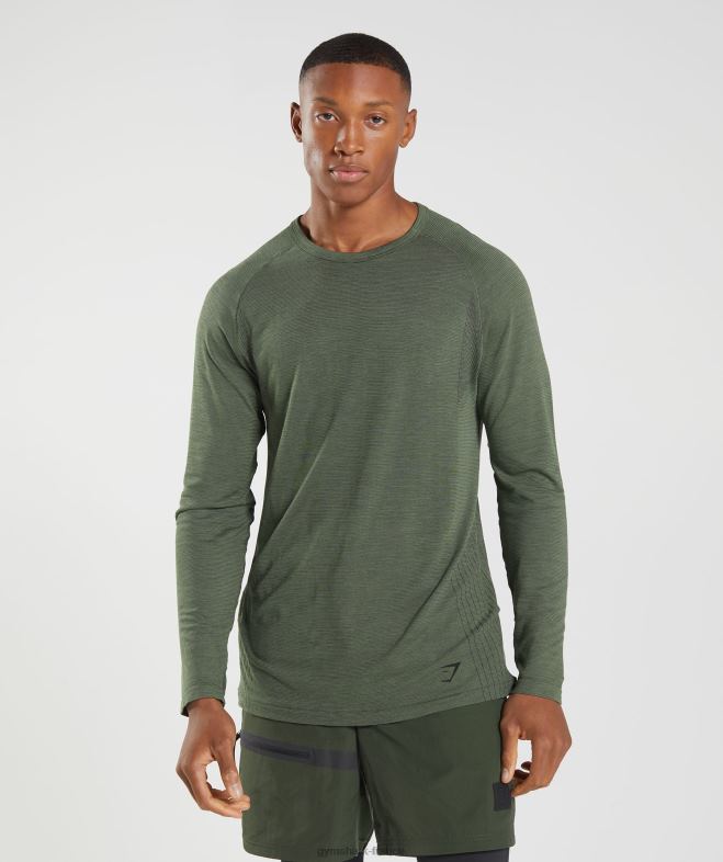 Gymshark reprendre le t-shirt à manches longues sans couture noyau d'olive Hommes 6HF28647