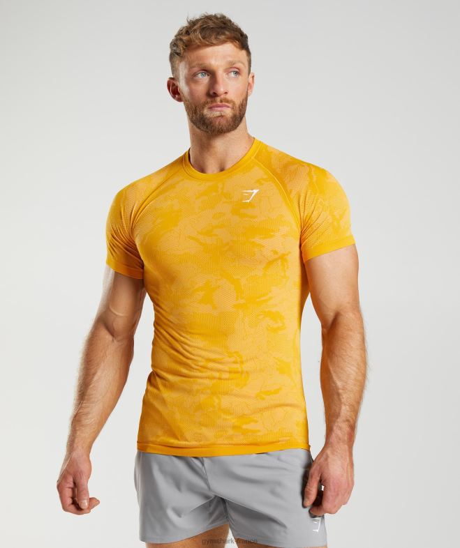 Gymshark t-shirt géo sans couture jaune soleil/blanc Hommes 6HF28736