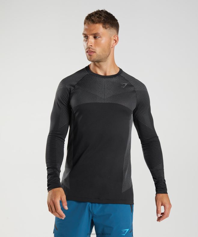 Gymshark t-shirt à manches longues sans couture apex noir/gris silhouette Hommes 6HF28764