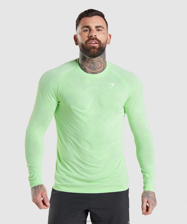 Gymshark t-shirt à manches longues sans couture géo bali vert/blanc Hommes 6HF28663