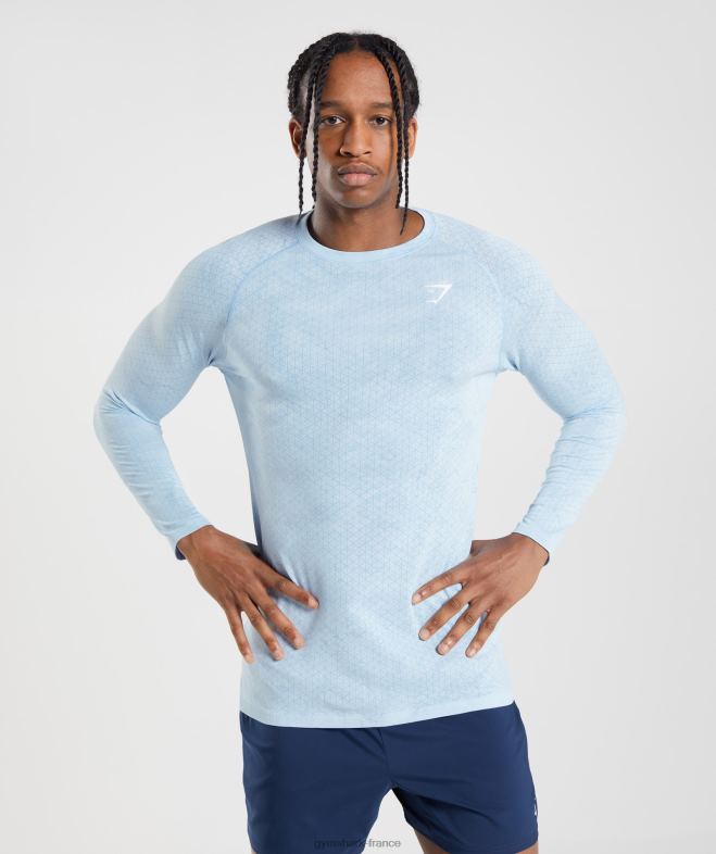 Gymshark t-shirt à manches longues sans couture géo blanc/bleu pierre de lune Hommes 6HF28711