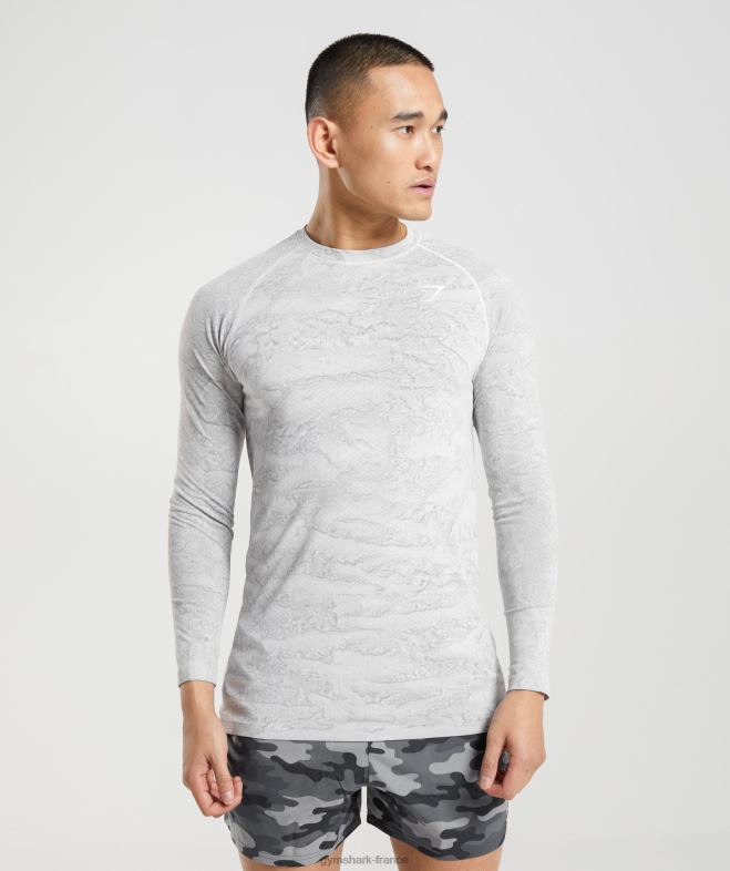 Gymshark t-shirt à manches longues sans couture géo blanc cassé/gris clair Hommes 6HF28596