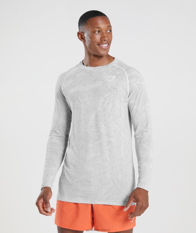 Gymshark t-shirt à manches longues sans couture géo blanc/gris clair Hommes 6HF28734