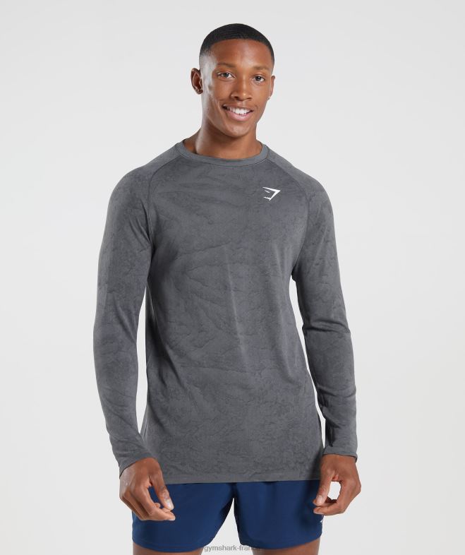 Gymshark t-shirt à manches longues sans couture géo gris anthracite/noir Hommes 6HF28628
