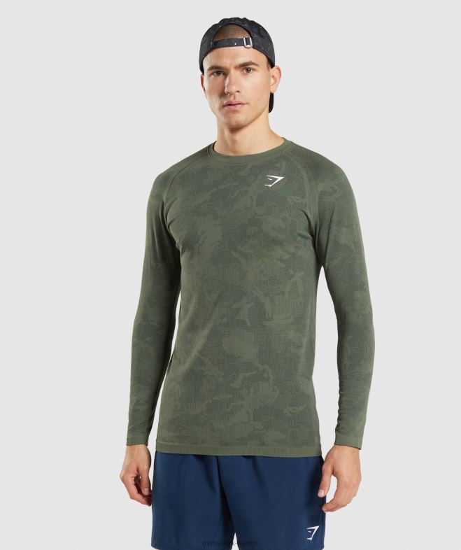 Gymshark t-shirt à manches longues sans couture géo âme olive/noir Hommes 6HF28599