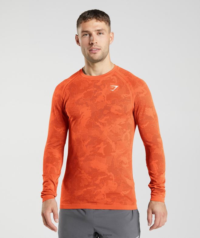 Gymshark t-shirt à manches longues sans couture géo rouge poivre/rouge salsa Hommes 6HF28615