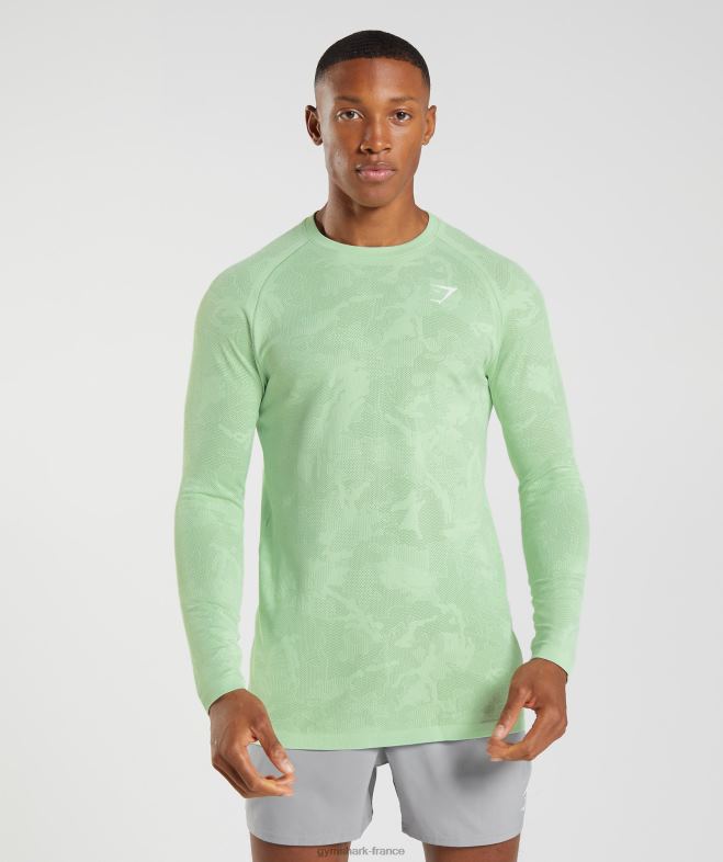 Gymshark t-shirt à manches longues sans couture géo vert aloès/vert thé Hommes 6HF28685